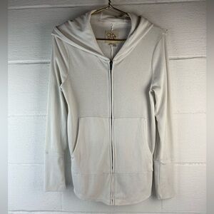 Chaser Ribbed Knit Cream Zip-Up Shirt with hood, Small